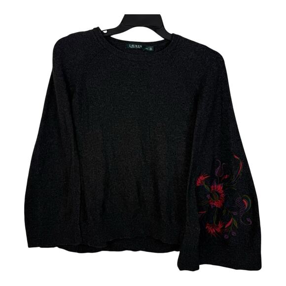 Ralph Lauren XXL Gray Sleeveless Sweater Cape Cashmere Wool Blend Floral - Picture 1 of 13